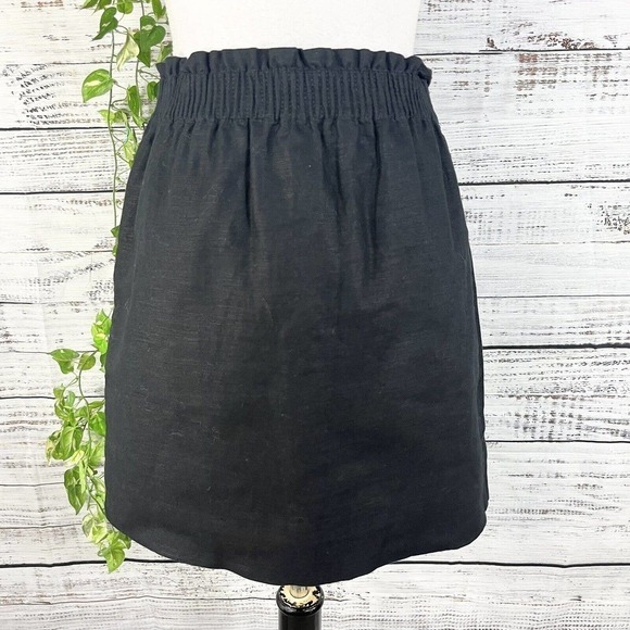 J Crew Skirt 2 Black Linen A Line Above Knee Pockets Beach Casual Vacation Slim - Picture 1 of 8